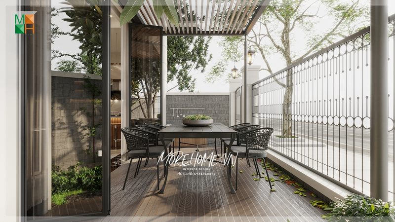 Bộ bàn ghế với kiểu dáng thiết kế ấn tượng bạn có thể tận dụng làm nơi thưởng trà, đọc sách.